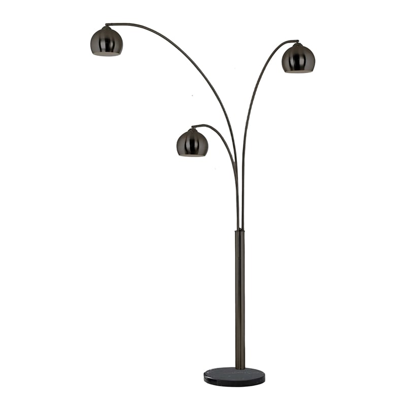 Pemberly Row Triplet 3-Light Arc Floor Lamp - Black Nickel Marble Base Dimmer