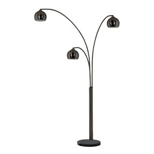 pemberly row triplet 3-light arc floor lamp - black nickel marble base dimmer