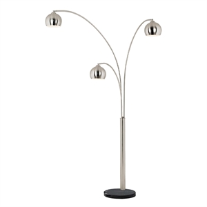 Pemberly Row Triple 3-Light Arc Floor Lamp - Satin Nickel Marble Base Dimmer