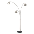 Pemberly Row Triple 3-Light Arc Floor Lamp - Satin Nickel Marble Base Dimmer