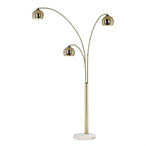 Pemberly Row Triplet 3-Light Arc Floor Lamp - Brass White Marble Base Dimmer