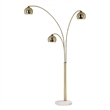 Pemberly Row Triplet 3-Light Arc Floor Lamp - Brass White Marble Base Dimmer