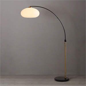 Pemberly Row Simple Arc Floor Lamp - Brass & Black Marble Base Dimmer