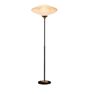 Pemberly Row Floor Lamp - Matte Black Walnut Washi Shade Marble Base Dimmer