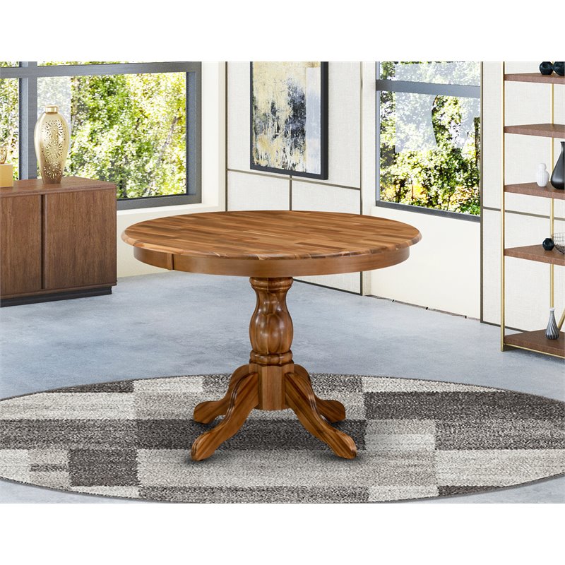 Pemberly Row Wood Dining Table with Pedestal Legs in Natural