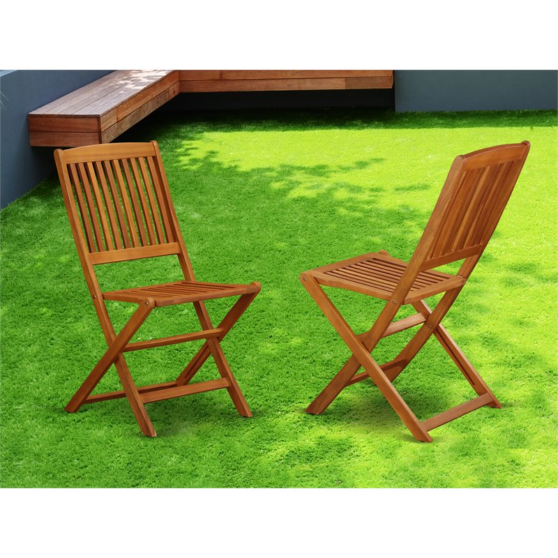 Pemberly Row Traditional Patio Dining Chairs in Natural Oil (Set of 2)