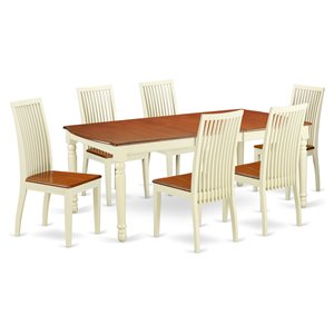 Pemberly Row Traditional 7-piece Wood Kitchen Set in Buttermilk/Cherry