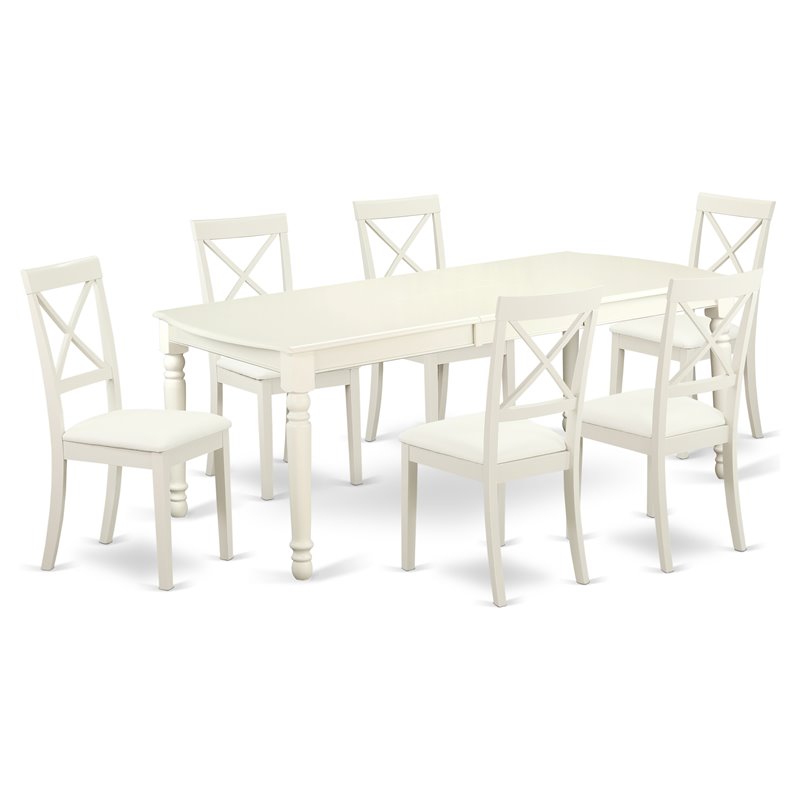 Pemberly Row 7-piece Wood Dining Set with Leather Chairs in White