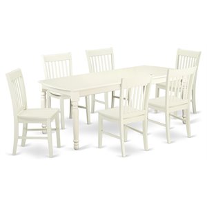 Pemberly Row Traditional 7-piece Wood Kitchen Table Set in Linen White