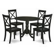 Pemberly Row 5-piece Wood Dining Set with Round Table in Black