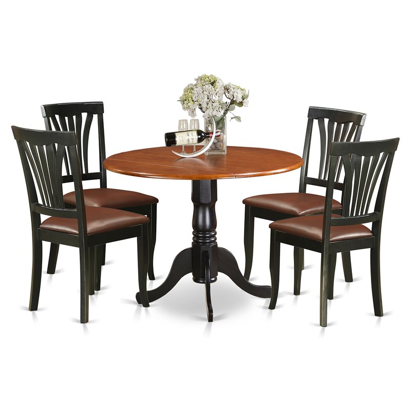 Pemberly Row Traditional 5-piece Wood Kitchen Set in Black/Cherry