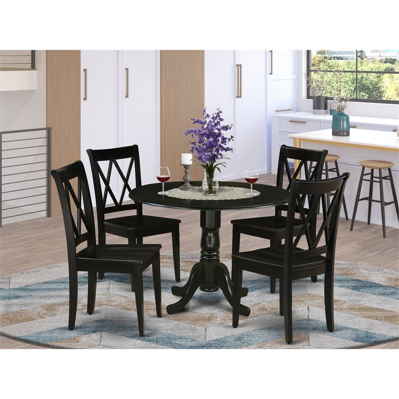 Pemberly Row Traditional 5-piece Dining Set with Wood Seat in Black