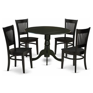 Pemberly Row 5-piece Wood Dining Set with Slat Back Chairs in Black