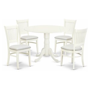 Pemberly Row 5-piece Wood Dining Set with Slat Back in Linen White