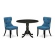 Pemberly Row 3-piece Wood Dining Room Set in Black/Mineral Blue