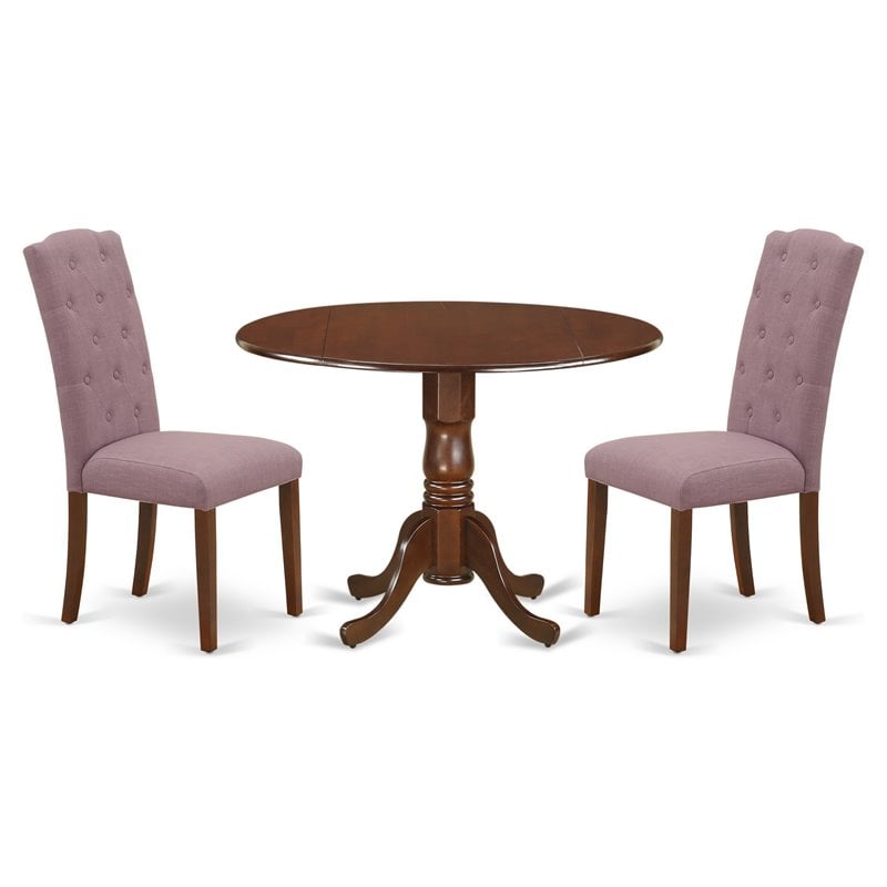 Pemberly Row Traditional 3-piece Wood Dining Set in Mahogany/Dahlia