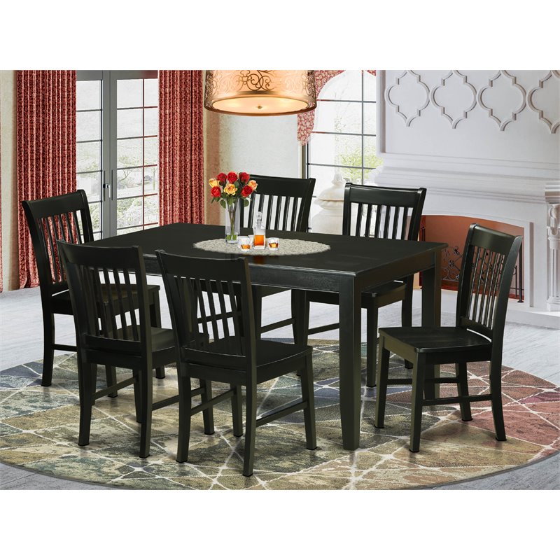 Pemberly Row Traditional 7-piece Wood Table and Dining Chairs in Black