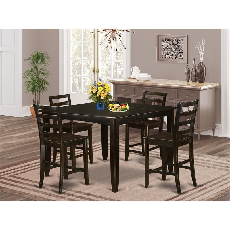 Pemberly Row Traditional 5-piece Wood Dining Set in Cappuccino