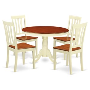 Pemberly Row Traditional 5-piece Wood Dining Set in Buttermilk/Cherry