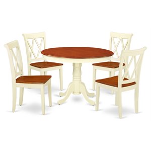 Pemberly Row 5-piece Wood Dining Set with X-Back Chairs in Cherry