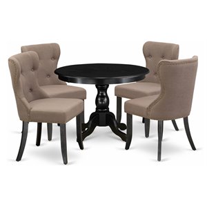 Pemberly Row 5-piece Wood Dining Set in Wire Brush Black/Coffee