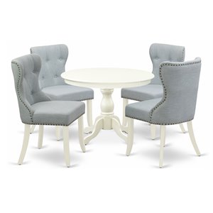 Pemberly Row 5-piece Wood Dining Set in Linen White/Baby Blue