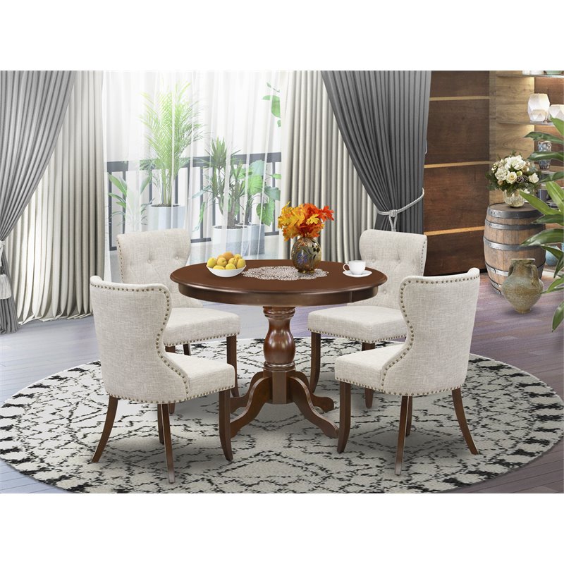 Pemberly Row Traditional 5-piece Wood Dining Set in Mahogany/Doeskin