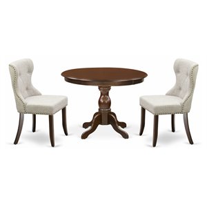 Pemberly Row Traditional 3-piece Wood Dining Set in Mahogany/Doeskin