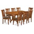 Pemberly Row 9-piece Dining Set with Fabric Chairs in Saddle Brown