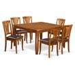 Pemberly Row 7-piece Dining Set with Leather Seat in Saddle Brown