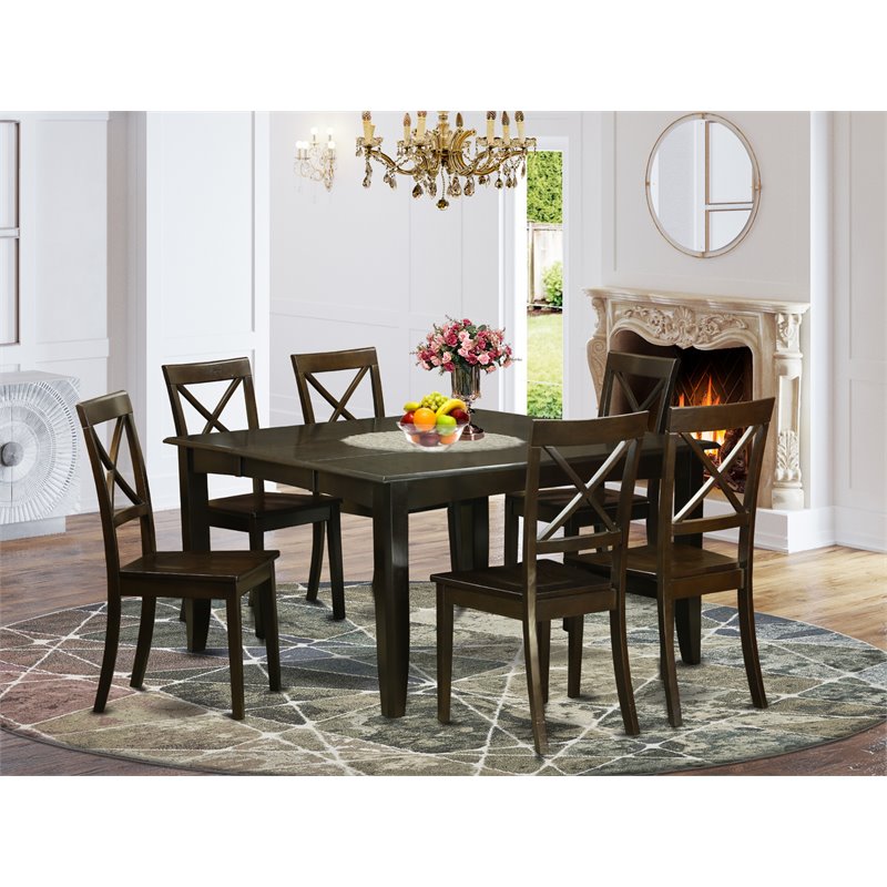 Pemberly Row Traditional 7-piece Wood Dining Table Set in Cappuccino