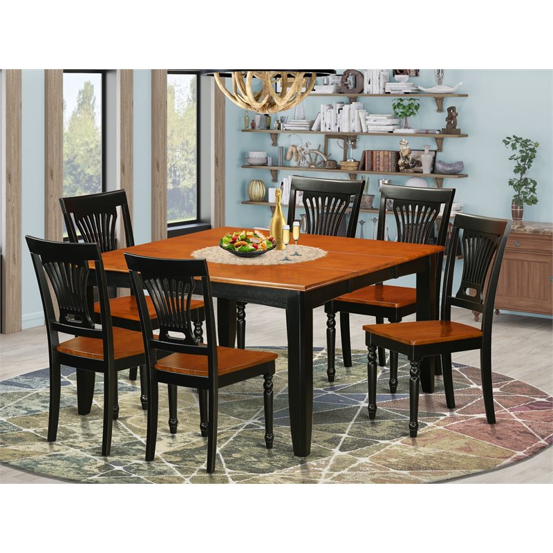 Pemberly Row Traditional 7-piece Wood Dinette Set in Black/Cherry
