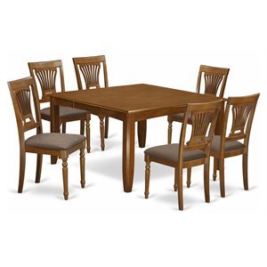 Pemberly Row 7-piece Dining Set with Cushion Chairs in Saddle Brown