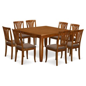 Pemberly Row 9-piece Dining Set with Linen Seat in Saddle Brown