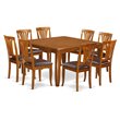 Pemberly Row 9-piece Dining Set with Leather Seat in Saddle Brown