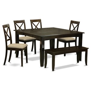 Pemberly Row 6-piece Dining Table Set with Bench in Cappuccino