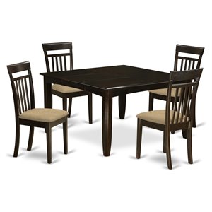 Pemberly Row 5-piece Dining Set with Fabric Seat in Cappuccino