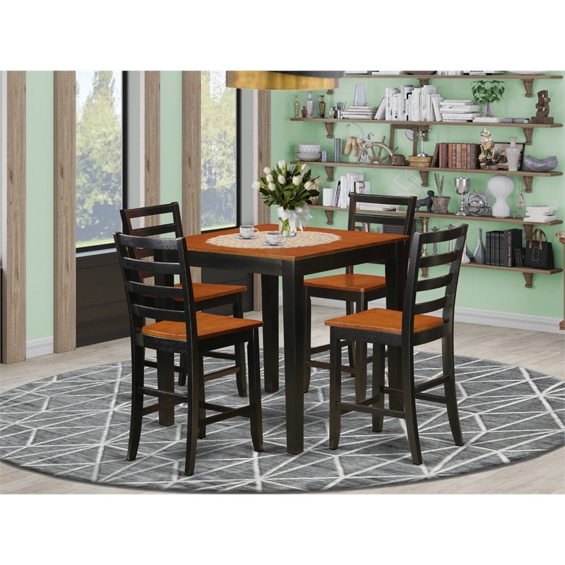 Pemberly Row Traditional 5-piece Wood Dining Room Set in Black/Cherry