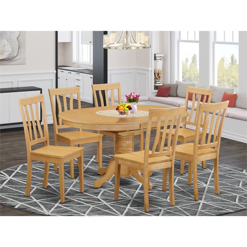 Pemberly Row Traditional 7-piece Wood Dining Set with Oval Table in Oak