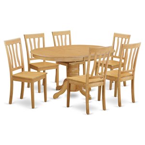 Pemberly Row Traditional 7-piece Wood Dining Set with Oval Table in Oak
