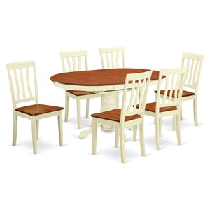 Pemberly Row Traditional 7-piece Wood Dining Set in Buttermilk/Cherry