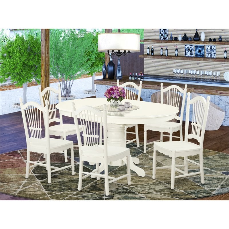 Pemberly Row Traditional 7-piece Wood Kitchen Table Set in Linen White