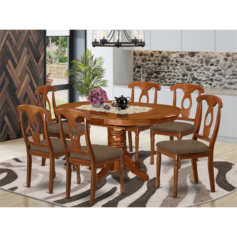 Pemberly Row Traditional 7-piece Wood Dinette Set in Saddle Brown
