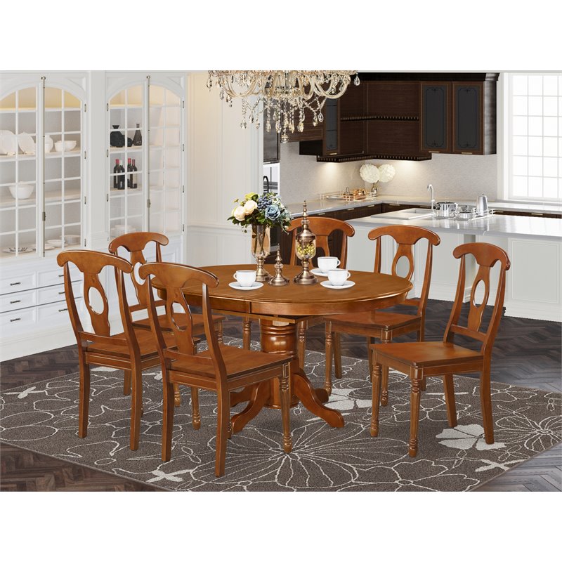 Pemberly Row Traditional 7-piece Wood Dining Set in Saddle Brown