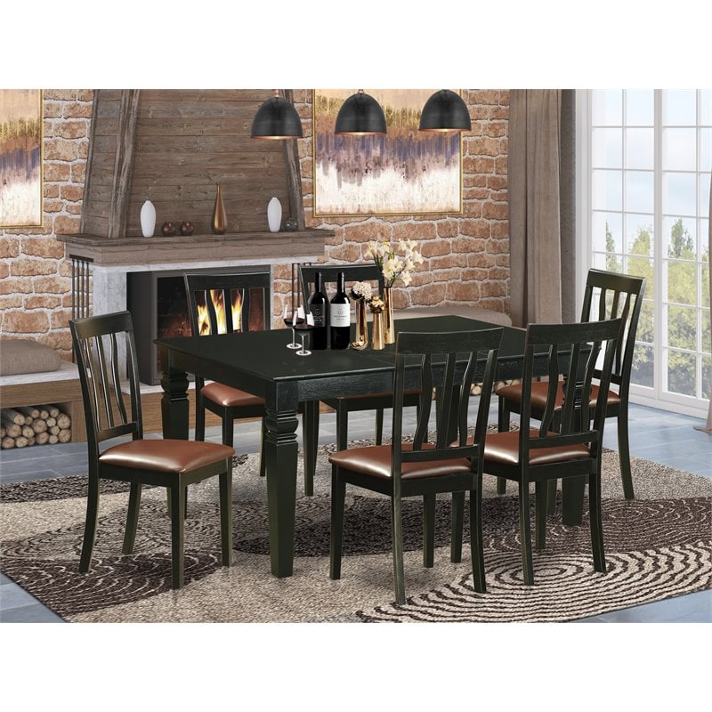 Pemberly Row Traditional 7-piece Wood Dinette Set in Black Finish