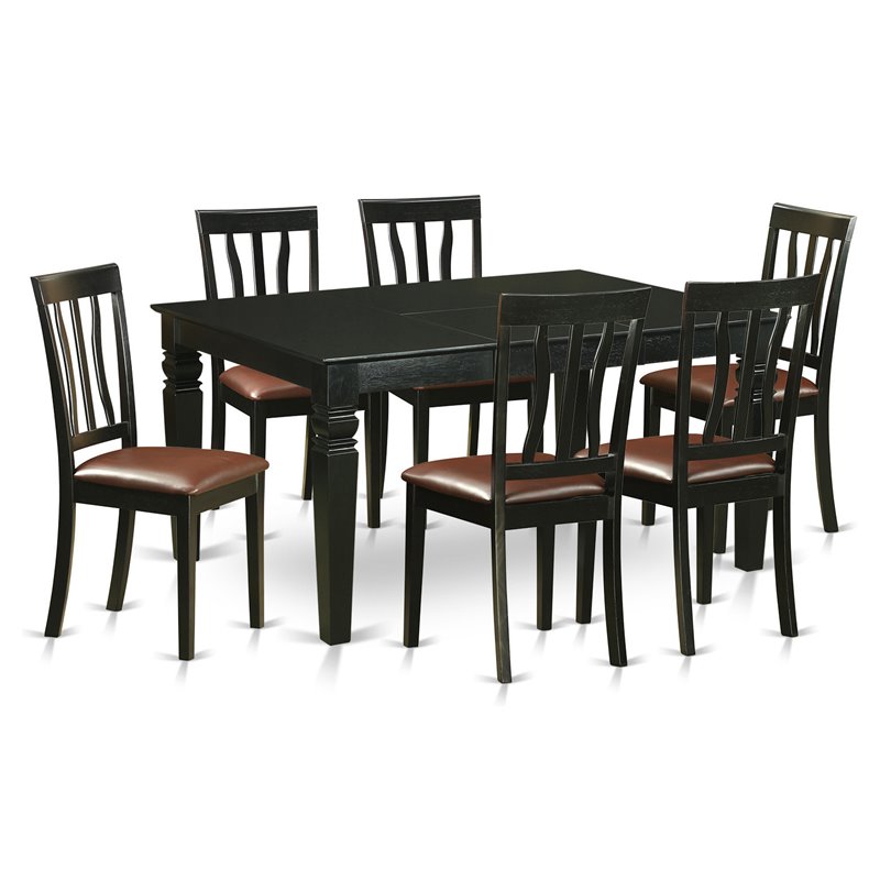 Pemberly Row Traditional 7-piece Wood Dinette Set in Black Finish