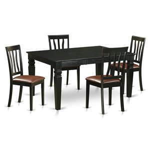 Pemberly Row Traditional 5-piece Wood Dining Table Set in Black