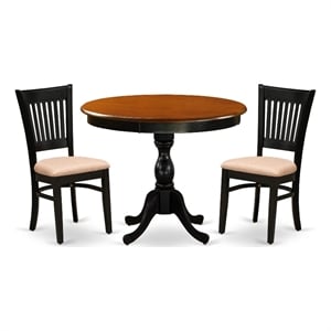 Pemberly Row Kitchen Table and 2 Linen Fabric Dining Chairs - Black Finish