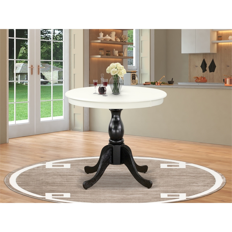Pemberly Row Modern Table with Linen White Table Top and Black Pedestal Leg