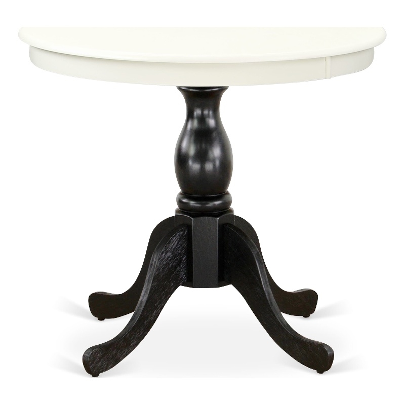Pemberly Row Modern Table with Linen White Table Top and Black Pedestal Leg